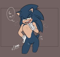 Rule 34 | 1boy, absurdres, blue hair, blush, furry, gloves, green eyes, highres, male focus, naughty face, solo, sonic (series), sonic the hedgehog, toodamncycle