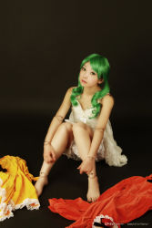 Rule 34 | asian, barefoot, cosplay, doll joints, green eyes, green hair, joints, lingerie, photo (medium), rozen maiden, sitting, third-party edit, underwear