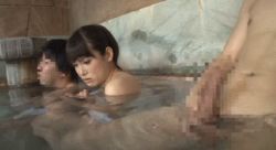 Rule 34 | 1girl, 2boys, actress request, animated, animated gif, ap-212, apache (av), asian, censored, indoors, lowres, multiple boys, onsen, penis, photo (medium), water