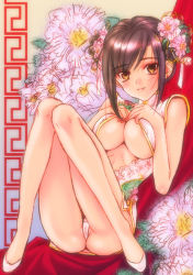 Rule 34 | 1girl, breasts, china dress, chinese clothes, dress, flower, large breasts, original, plum blossoms, solo, underboob