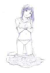 Rule 34 | 1girl, barefoot, long hair, monochrome, original, sketch, skirt, solo, traditional media, undressing, yoshitomi akihito