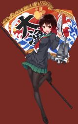 Rule 34 | 10s, 1girl, brown hair, cannon, fish, flag, gun, kantai collection, multicolored hair, mutsuki (kancolle), official art, pantyhose, red eyes, red hair, skirt, solo, sweater, third-party edit, transparent background, two-tone hair, weapon