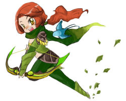 Rule 34 | 1girl, arrow (projectile), barefoot, bird, bow (weapon), cape, cleavage cutout, clothing cutout, dota (series), dota 2, full body, green scarf, image sample, leaf, long hair, lowres, md5 mismatch, navel, open mouth, orange hair, ponytail, red hair, resized, running, scarf, shoulder pads, simple background, solo, spidercandy (99hunters), toeless legwear, tumblr sample, weapon, white background, windranger (dota), yellow eyes