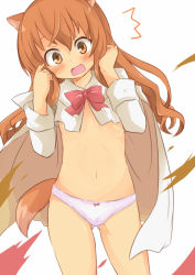 Rule 34 | 10s, 1girl, altorealize, animal ears, blush, bow, brown eyes, brown hair, cape, dog days, dog ears, dog girl, dog tail, female focus, open mouth, panties, ricotta elmar, solo, tail, underwear, white background