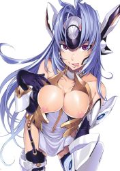 Rule 34 | 00s, 1girl, :p, absurdres, android, armor, bare shoulders, black gloves, blue hair, breasts, elbow gloves, garter straps, gloves, hakaba (dairiseki), highres, kos-mos, kos-mos ver. 4, large breasts, long hair, naughty face, nipples, puffy nipples, red eyes, solo, thigh strap, thighhighs, tongue, tongue out, very long hair, xenosaga, xenosaga episode iii