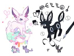 Rule 34 | !, charamells, creature, creatures (company), espeon, from side, full body, fusion, galarian form, galarian ponyta, game freak, gen 2 pokemon, gen 8 pokemon, heart, horns, multiple fusions, nintendo, no humans, pokemon, pokemon (creature), profile, simple background, single horn, spoken exclamation mark, standing, umbreon, unicorn, unown, unown !, unown e, unown f, unown h, unown l, unown o, white background