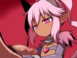 Rule 34 | 1boy, 1girl, censored, demon girl, flat chest, game cg, nyxryuuna, penis, protagonist (sequel series), rpg maker game, sequel (series), sequel blight, simple background