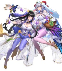 Rule 34 | 2girls, alternate costume, animal ears, axe, basket, battle axe, black hair, blue pantyhose, breasts, cleavage, cuboon, curled horns, fake animal ears, female focus, fire emblem, fire emblem: the blazing blade, fire emblem heroes, flower, freyja (fire emblem), full body, gloves, gold footwear, grey eyes, hair ornament, high heels, highleg, highleg leotard, highres, holding, holding axe, holding weapon, horns, karla (fire emblem), large breasts, leotard, light smile, long hair, medium breasts, multiple girls, nintendo, non-web source, official alternate costume, official art, open mouth, pantyhose, parted lips, purple pantyhose, rabbit ears, red eyes, ribbon, see-through, serious, shiny clothes, skin tight, stuffed animal, stuffed toy, transparent background, weapon, white gloves
