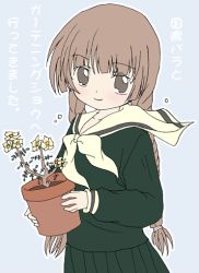 Rule 34 | 00s, 1girl, braid, brown hair, flower, maria-sama ga miteru, plant, potted plant, school uniform, shimazu yoshino, solo, twin braids