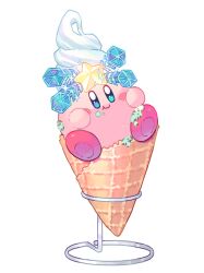 Rule 34 | :t, blue eyes, blush, blush stickers, closed mouth, food, food on face, full body, ice cream, ice cream cone, kirby, kirby (series), looking at viewer, mint chocolate, mutekyan, nintendo, simple background, sitting, smile, sparkle, star (symbol), white background