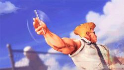 Rule 34 | 1boy, animated, animated gif, biceps, blonde hair, capcom, comb, glasses, guile, lowres, male focus, muscular, sleeves rolled up, solo, street fighter, street fighter v, sunglasses
