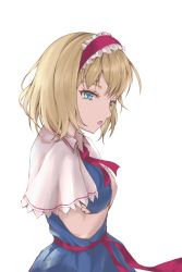Rule 34 | alice margatroid, blonde hair, blue eyes, crossed arms, from side, hair between eyes, hair ornament, highres, shin5 art, simple background, solo, tagme, touhou, white background
