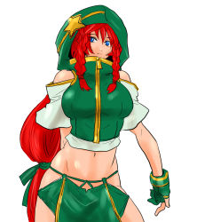 Rule 34 | 1girl, alternate costume, arm behind back, bare shoulders, blue eyes, braid, breasts, cowboy shot, crop top, detached sleeves, expressionless, fingerless gloves, gloves, green gloves, green skirt, green vest, groin, hair tie, highres, hip focus, hong meiling, hood, hoodie, large breasts, ledjoker07, long hair, long skirt, looking to the side, navel, no panties, partially fingerless gloves, short sleeves, simple background, sketch, skirt, solo, standing, star (symbol), stomach, thighs, touhou, twin braids, very long hair, vest, white background, zipper