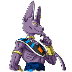 Rule 34 | 1boy, absurdres, animal ears, arm behind back, armlet, beerus, black eyes, cat boy, cat ears, claws, dragon ball, dragonball z, earrings, egyptian clothes, from below, highres, jewelry, male focus, neck ring, profile, ribs, shimura kenshirou, single earring, smile, solo, tail, upper body, wrist cuffs