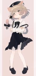 Rule 34 | 1girl, animal ear fluff, animal ears, beret, black bow, black footwear, black hat, black ribbon, black skirt, blush, bow, brown background, brown eyes, brown hair, cat ears, cat girl, cat tail, collared shirt, commentary request, crossed arms, fangs, flower, full body, hair flower, hair ornament, hat, hatoba tsugu, highres, kemonomimi mode, loafers, long sleeves, open mouth, pantyhose, pigeon-toed, pleated skirt, ribbon, rose, sha2mo, shirt, shoes, skirt, solo, standing, suspender skirt, suspenders, tail, tail bow, tail ornament, thick eyebrows, two-tone background, virtual youtuber, white flower, white pantyhose, white rose, white shirt