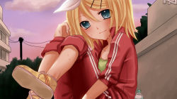 Rule 34 | bad id, bad pixiv id, blonde hair, blue eyes, highres, kagamine rin, shoes, short hair, solo, sweat, track suit, vocaloid, wallpaper, yayoi (egoistic realism)