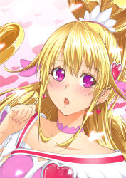Rule 34 | 1girl, :o, aida mana, bad id, bad pixiv id, blonde hair, blush, brooch, chestnut mouth, choker, cure heart, dokidoki! precure, earrings, hair ornament, half updo, heart, heart brooch, heart hair ornament, highres, jewelry, lips, magical girl, open mouth, pink eyes, ponytail, precure, solo, zucchini