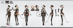 Rule 34 | 1girl, arknights, ask (askzy), boots, character name, character sheet, company name, copyright name, copyright notice, face mask, heels, high heel boots, high heels, highres, horns, image sample, mask, multiple views, official art, tagme, tail, twitter sample, w (arknights)