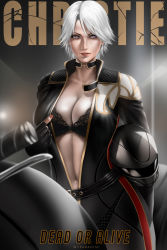 Rule 34 | 1girl, artist name, biker clothes, bikesuit, black bra, bodysuit, bra, breasts, character name, choker, christie (doa), cleavage, commentary, copyright name, dead or alive, dead or alive 3, female focus, fingerless gloves, fingernails, frilled bra, frills, gloves, helmet, highres, large breasts, lips, long sleeves, looking at viewer, motor vehicle, motorcycle, motorcycle helmet, nail polish, navel, on motorcycle, open bodysuit, open clothes, parted lips, purple eyes, red nails, short hair, simple background, solo, stomach, underwear, white hair, wtparadise