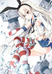 Rule 34 | 10s, 1girl, bad id, bad pixiv id, blonde hair, brown eyes, elbow gloves, gen (gen 7254), gloves, hairband, highres, kantai collection, lifebuoy, long hair, rensouhou-chan, shimakaze (kancolle), smile, striped clothes, striped thighhighs, swim ring, thighhighs