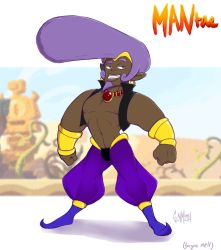 Rule 34 | 10s, 1boy, 2013, abs, blue eyes, bouffant, character name, clenched hands, dark-skinned male, dark skin, dated, earrings, gender request, genderswap, gunmouth, jewelry, lots of jewelry, male focus, mantae, navel, necklace, parted lips, pointy ears, pun, purple hair, shantae, shantae (series), signature, smile, solo, standing, wayforward