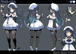 Rule 34 | 1girl, :o, ass, black background, black gloves, black hair, black pantyhose, blush, breasts, color guide, detached sleeves, dress, frilled dress, frills, gloves, gradient hair, hat, heart, high heels, hirowa nagi, large breasts, long hair, looking at viewer, multicolored hair, multiple views, original, pantyhose, see-through, shoes, sideboob, thighs, white dress, white footwear, white headwear