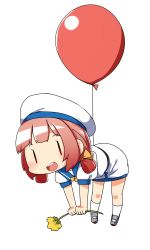 Rule 34 | 1girl, balloon, blue sailor collar, dress, fairy (kancolle), flower, hair rings, hat, kaiboukan no. 4 (kancolle), kantai collection, long hair, low twintails, nassukun, red hair, sailor collar, sailor dress, sailor hat, simple background, solo, twintails, white background, white dress, white hat