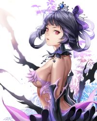 Rule 34 | 10s, 1girl, black gloves, black hair, black princess, bow, breasts, cleavage, cross, cross necklace, elbow gloves, gloves, hair bow, jewelry, looking at viewer, medium breasts, necklace, pink eyes, revealing clothes, short hair, sindy, six heart princess, skirt, solo, teiue tamaki, tiara, underboob