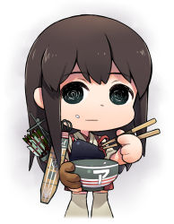 Rule 34 | 10s, 1girl, abua, akagi (kancolle), bowl, chibi, eating, food, food on face, kantai collection, personification, rice, rice bowl, rice on face, solo