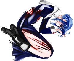 Rule 34 | 00s, 1girl, blood, blue eyes, blue hair, boots, ciel (tsukihime), collar, cuts, fetal position, full body, grimace, high heel boots, high heels, injury, matching hair/eyes, short hair, solo, torn clothes, tsukihime