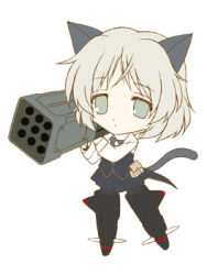 Rule 34 | 00s, 1girl, animal ears, bad id, bad pixiv id, black pantyhose, cat ears, cat tail, chibi, green eyes, lowres, pantyhose, rocket launcher, sanya v. litvyak, short hair, silver hair, skirt, solo, strike witches, striker unit, tail, uniform, weapon, world witches series