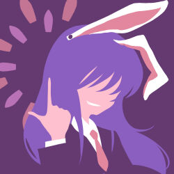 Rule 34 | 1girl, animal ears, grin, highres, long hair, maskin mei, necktie, no lineart, pointing, portrait, purple background, rabbit ears, red necktie, reisen udongein inaba, silhouette, simple background, smile, solo, touhou, vector art, very long hair