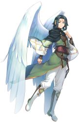 Rule 34 | 1boy, angel wings, aquaplus, black hair, blue eyes, boots, bright pupils, dii (utawarerumono), feathered wings, full body, hair ornament, highres, large wings, looking at viewer, male focus, official art, solo, transparent background, utawarerumono, utawarerumono: lost flag, white pupils, white wings, wings