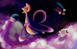 Rule 34 | :d, clefairy, creature, creatures (company), cresselia, elikapika, closed eyes, fang, game freak, gen 1 pokemon, gen 4 pokemon, gen 5 pokemon, gen 7 pokemon, legendary pokemon, looking at viewer, minior, minior (core), minior (green core), minior (orange core), minior (violet core), musharna, nintendo, no humans, open mouth, pokemon, pokemon (creature), smile, space, star (sky)