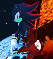 Rule 34 | 2boys, furry, furry male, gloves, highres, knockabiller, looking at viewer, male focus, mephiles the dark, multiple boys, red eyes, rotational symmetry, shadow the hedgehog, sonic (series), sonic the hedgehog (2006), white fur, white gloves