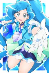 Rule 34 | 1girl, blue choker, blue eyes, blue hair, choker, cure fontaine, gloves, healin&#039; good precure, highres, long hair, looking at viewer, magical girl, oimanji, open mouth, ponytail, precure, sawaizumi chiyu, skirt, smile, solo, white gloves