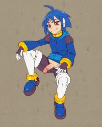 1boy blue_hair capcom male_focus mega_man_(series) mega_man_zx_advent penis testicles thetis_(mega_man)