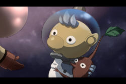 Rule 34 | 2boys, :o, alph (pikmin), big nose, black border, black eyes, blue background, blue gloves, blue hair, border, buttons, colored skin, commentary request, fake screenshot, freckles, gloves, helmet, hug, leaf, looking at another, male focus, multiple boys, naru (wish field), nintendo, no mouth, olimar, open mouth, outstretched hand, pikmin (series), pointy nose, reaching, red gloves, red pikmin, red skin, short hair, space helmet, spacesuit, upper body, very short hair, whistle