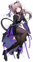 Rule 34 | 1girl, absurdres, animal ears, arknights, black dress, black footwear, black hairband, black pantyhose, commentary request, dress, earrings, full body, hairband, high heels, highres, holding, holding sword, holding weapon, jewelry, lin (arknights), long hair, long sleeves, looking at viewer, mouse ears, mouse girl, mouse tail, pantyhose, parted lips, pink eyes, pink hair, purple dress, rapier, ring, simple background, solo, strap, sword, tail, two-tone dress, weapon, white background, zhoi star