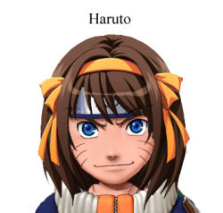 Rule 34 | 1boy, artist request, brown eyes, brown hair, crossover, fusion, hairband, lowres, male focus, naruto, naruto (series), parody, pun, solo, suzumiya haruhi, suzumiya haruhi no yuuutsu, uzumaki naruto