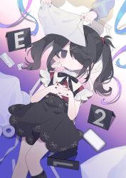 Rule 34 | 2girls, absurdres, ame-chan (needy girl overdose), bare arms, black eyes, black hair, black nails, black ribbon, black skirt, blister pack, cellphone, chouzetsusaikawa tenshi-chan, commentary, daizu (melon-lemon), evidence markers, feet out of frame, from above, hair ornament, hair over one eye, hand on own chest, high-waist skirt, highres, interlocked fingers, long hair, looking at viewer, lying, multicolored nails, multiple girls, nail polish, neck ribbon, needy girl overdose, on back, one eye covered, out of frame, own hands together, phone, pill, pixelated, red nails, red shirt, ribbon, shirt, short sleeves, sidelocks, single tear, skirt, smartphone, solo focus, suspenders, towel, twintails, two-tone nails, x hair ornament