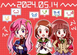 Rule 34 | 3girls, brown hair, digimon, karan eri, long hair, multiple girls, pink eyes, school uniform, tsukiyono ruli, yagami hikari