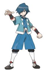 Rule 34 | 00s, 1boy, absurdres, blue eyes, blue hair, clenched hand, creatures (company), falkner (pokemon), full body, game freak, gym leader, highres, male focus, matching hair/eyes, nintendo, official art, pokemon, pokemon hgss, short hair, solo, standing, sugimori ken, transparent background