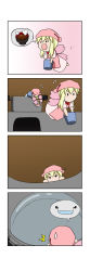 Rule 34 | &gt;:d, . ., 1girl, 4koma, :d, ^^^, absurdres, alternate hairstyle, apron, bandana, blonde hair, bow, bowl, bowtie, braid, bucket, chibi, comic, determined, dress, fairy wings, flying, flying sweatdrops, food, gradient background, hat, highres, lily white, long hair, mini person, minigirl, open mouth, pink dress, pot, rakugaki-biyori, red bow, sidelocks, silent comic, single braid, smile, solo, soup, spoken object, steam, surprised, sweatdrop, touhou, v-shaped eyebrows, very long hair, wings