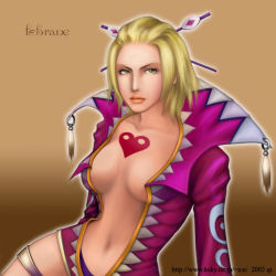 Rule 34 | 00s, 1girl, blonde hair, breasts, cleavage, final fantasy, final fantasy x, final fantasy x-2, heart, leblanc, looking at viewer, simple background, solo, tagme