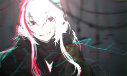 Rule 34 | 1girl, absurdres, chromatic aberration, girls&#039; frontline, grin, hair between eyes, highres, lens flare, long hair, looking at viewer, m4 sopmod ii (girls&#039; frontline), parted lips, red eyes, sidelocks, smile, solo, upper body, white hair, yui (92935941)