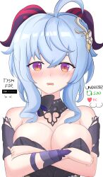 Rule 34 | 1girl, absurdres, blush, bodystocking, breasts, chinese knot, cleavage, ganyu (genshin impact), genshin impact, goat horns, highres, horns, kaoyumw, large breasts, long hair, looking at viewer, open mouth, simple background, solo