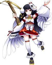 Rule 34 | 1girl, artist request, black hair, bowgun, detached sleeves, fox mask, full body, holding, holding weapon, long hair, mask, mask on head, official art, oshiro project:re, oshiro project:re, pleated skirt, red skirt, sanbonmatsu (oshiro project), skirt, solo, thighhighs, transparent background, very long hair, wavy hair, weapon, yellow eyes