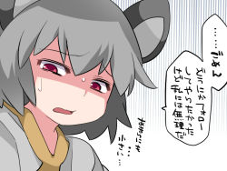 Rule 34 | 1girl, animal ears, capelet, commentary request, gloom (expression), grey hair, hammer (sunset beach), mouse ears, nazrin, open mouth, red eyes, shaded face, short hair, solo, touhou, translation request, upper body