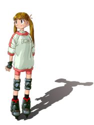 Rule 34 | 1girl, alien nine, bike shorts, blonde hair, chack, different shadow, fingerless gloves, gloves, inline skates, long hair, roller skates, shadow, skates, sleeves rolled up, solo, standing, tomine kasumi, twintails